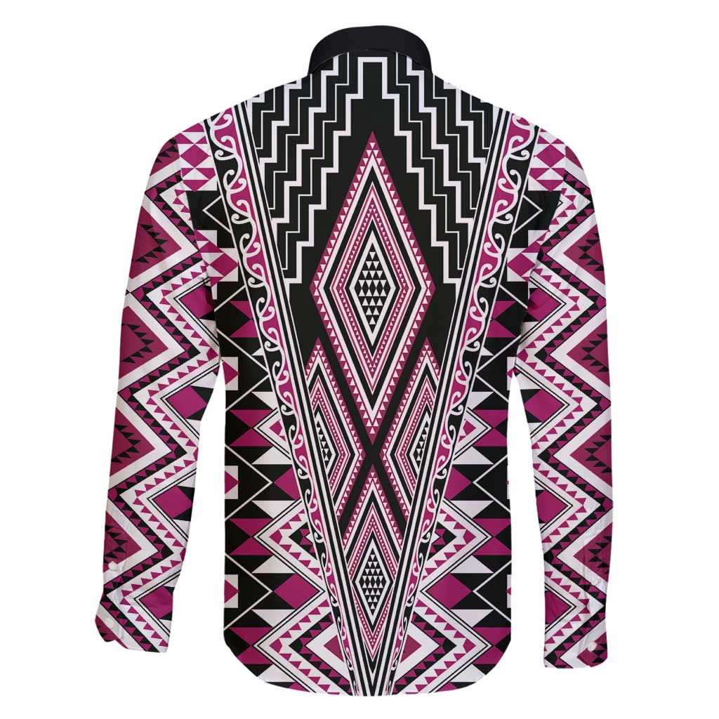 Pink Aotearoa Tukutuku and Poutama Motif Family Matching Summer Maxi Dress and Hawaiian Shirt