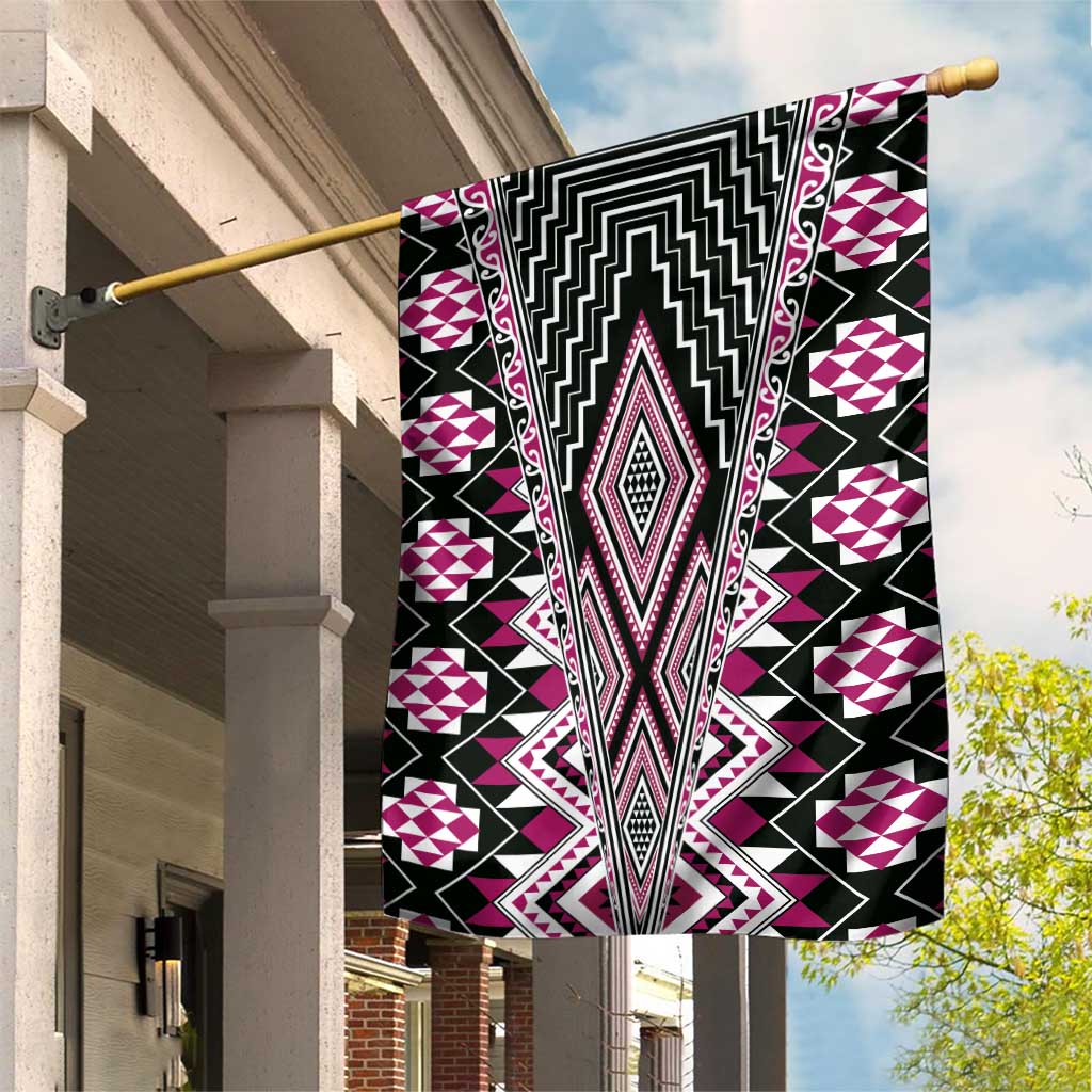 Pink Aotearoa Tukutuku and Poutama Motif Garden Flag