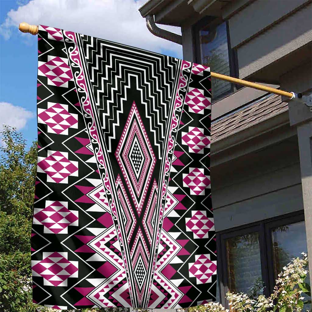 Pink Aotearoa Tukutuku and Poutama Motif Garden Flag