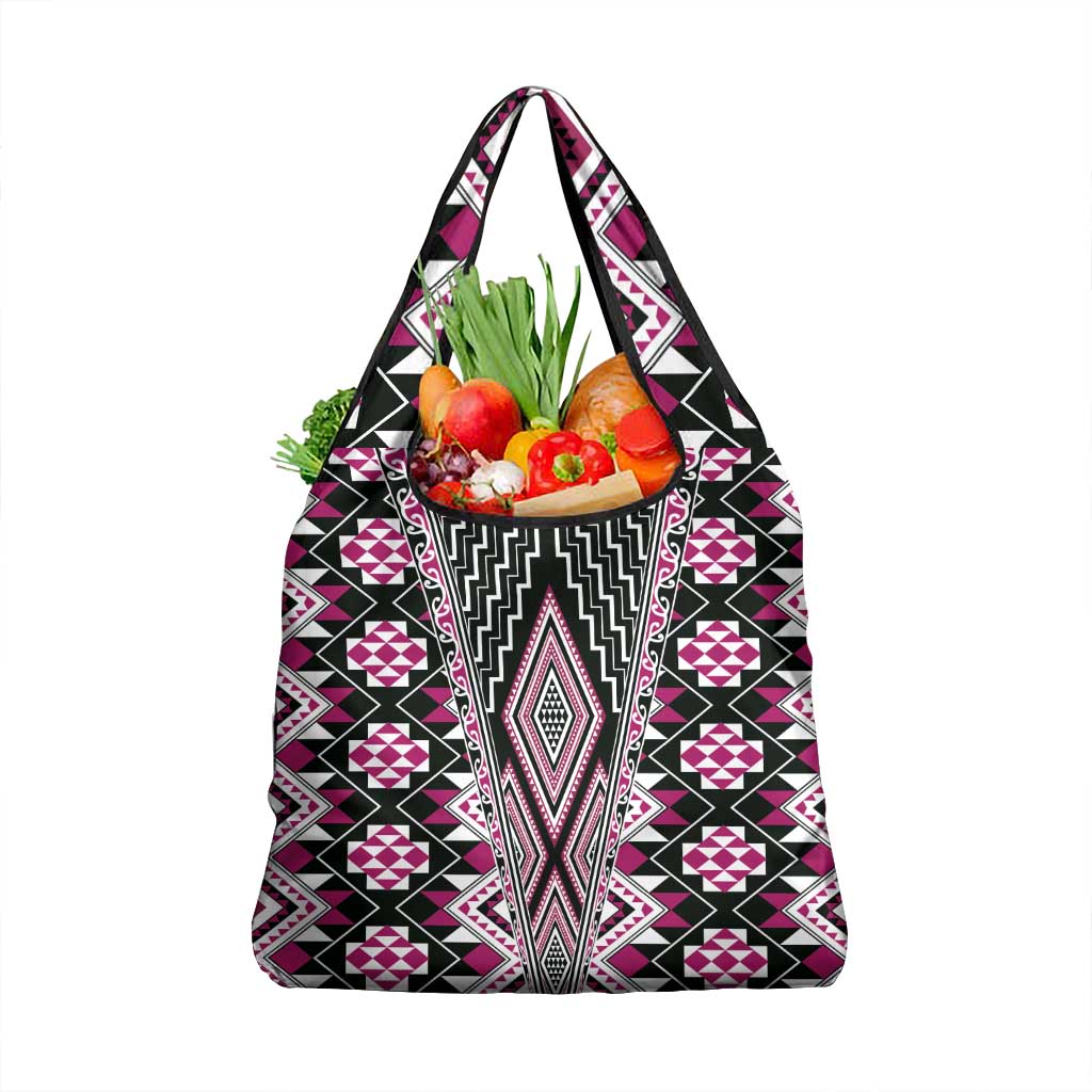 Pink Aotearoa Tukutuku and Poutama Motif Grocery Bag