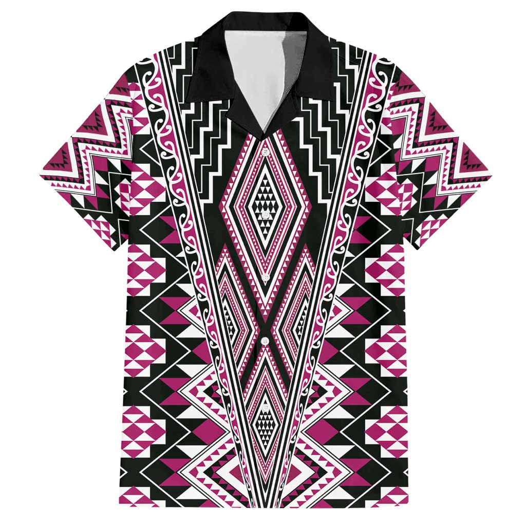 Pink Aotearoa Tukutuku and Poutama Motif Hawaiian Shirt