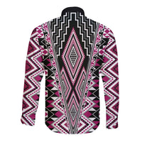 Pink Aotearoa Tukutuku and Poutama Motif Long Sleeve Button Shirt LT03 - Polynesian Pride