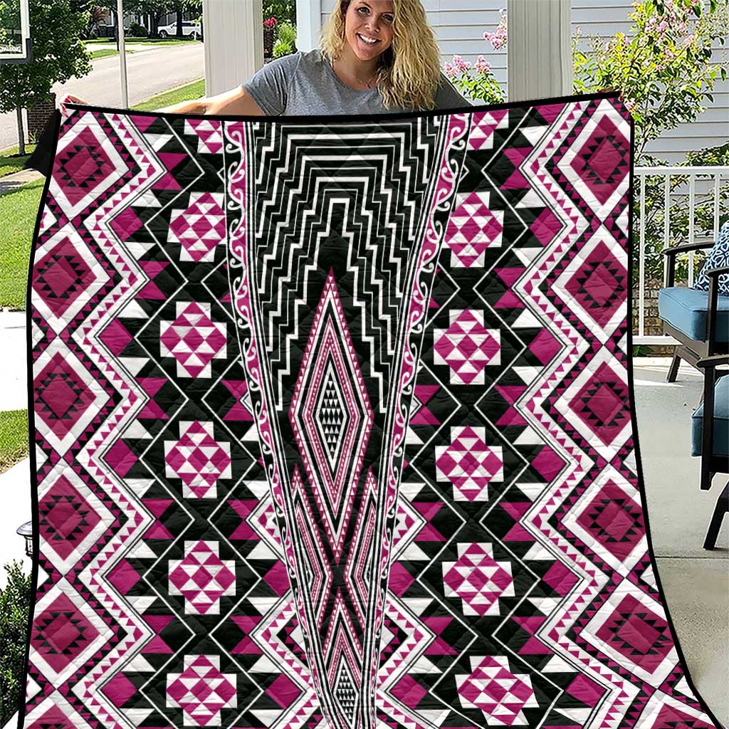 Pink Aotearoa Tukutuku and Poutama Motif Quilt