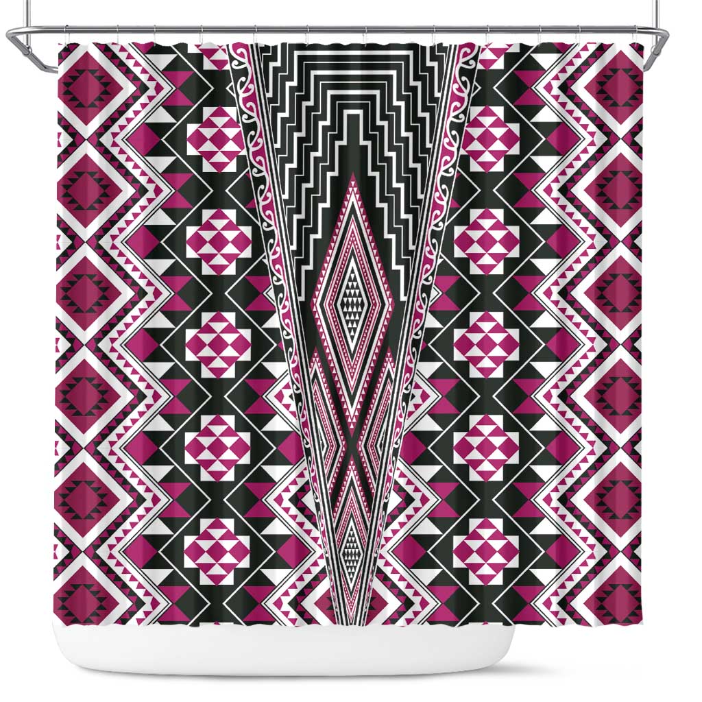 Pink Aotearoa Tukutuku and Poutama Motif Shower Curtain