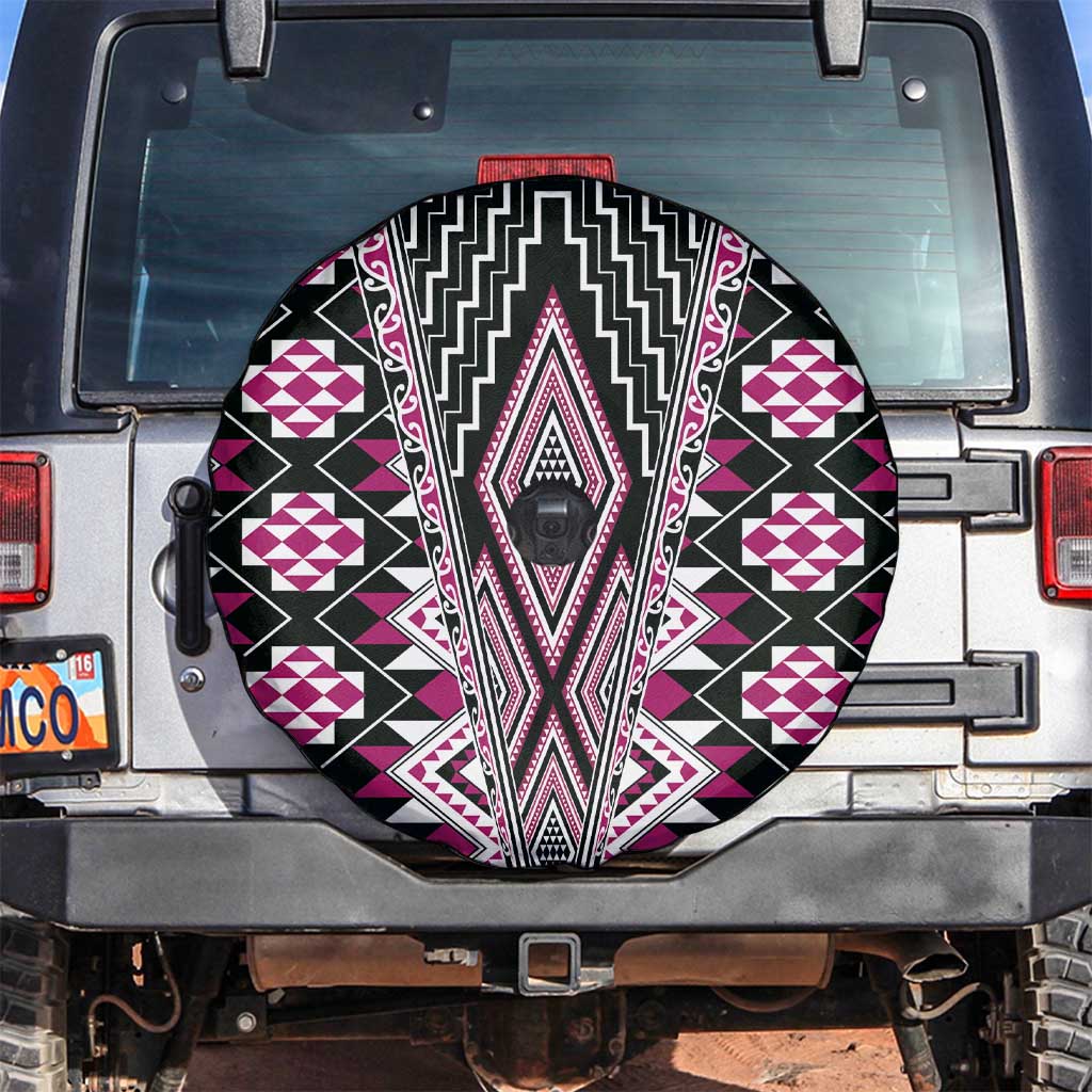 Pink Aotearoa Tukutuku and Poutama Motif Spare Tire Cover