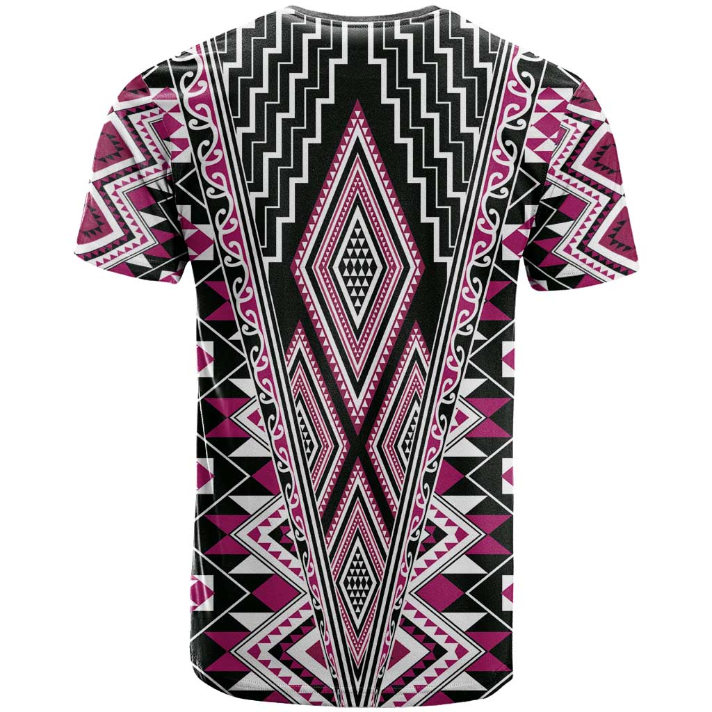 Pink Aotearoa Tukutuku and Poutama Motif T Shirt