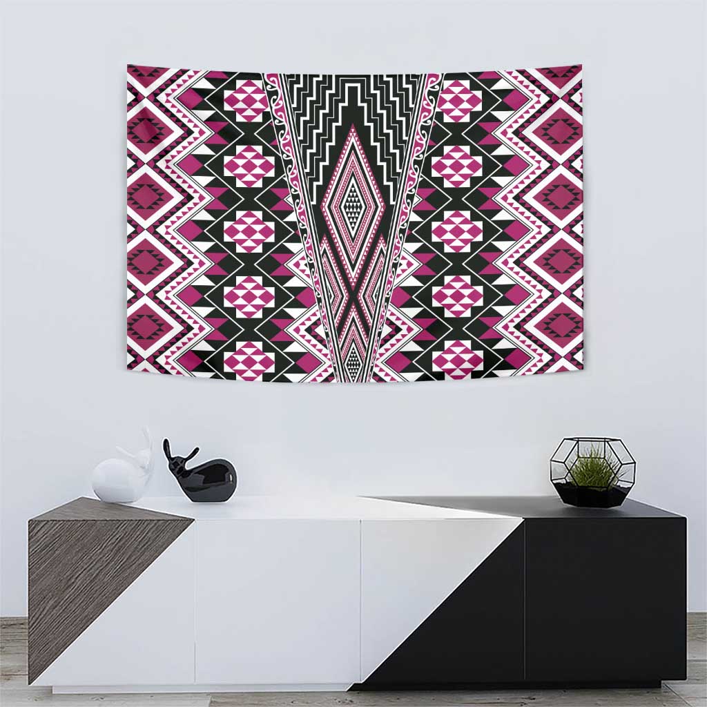 Pink Aotearoa Tukutuku and Poutama Motif Tapestry