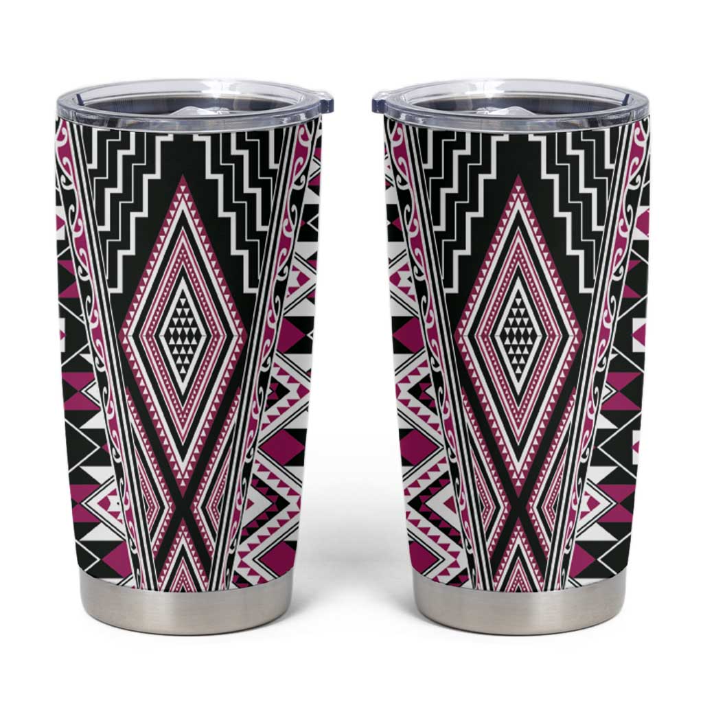 Pink Aotearoa Tukutuku and Poutama Motif Tumbler Cup
