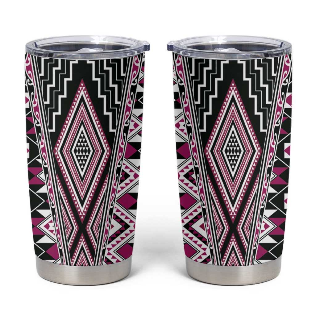 Pink Aotearoa Tukutuku and Poutama Motif Tumbler Cup