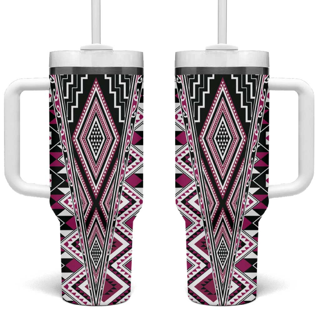 Pink Aotearoa Tukutuku and Poutama Motif Tumbler With Handle