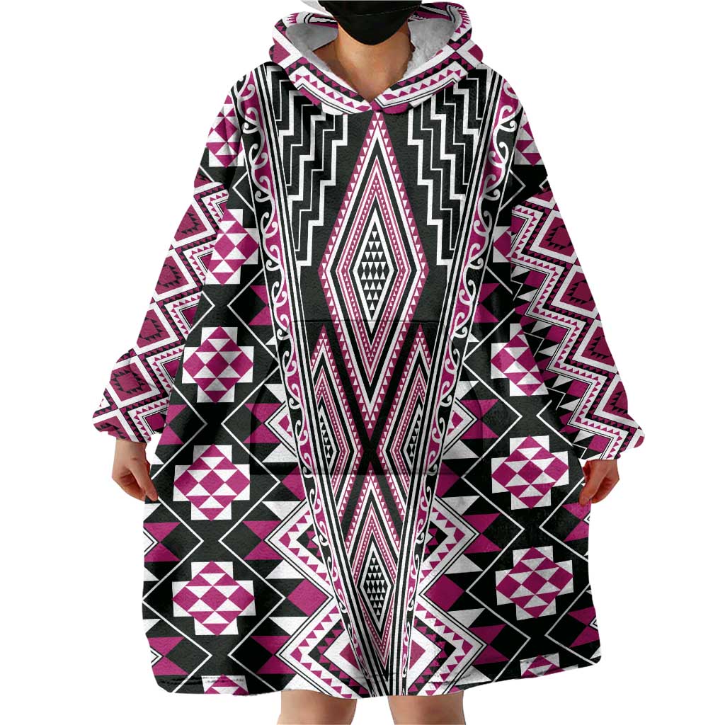 Pink Aotearoa Tukutuku and Poutama Motif Wearable Blanket Hoodie