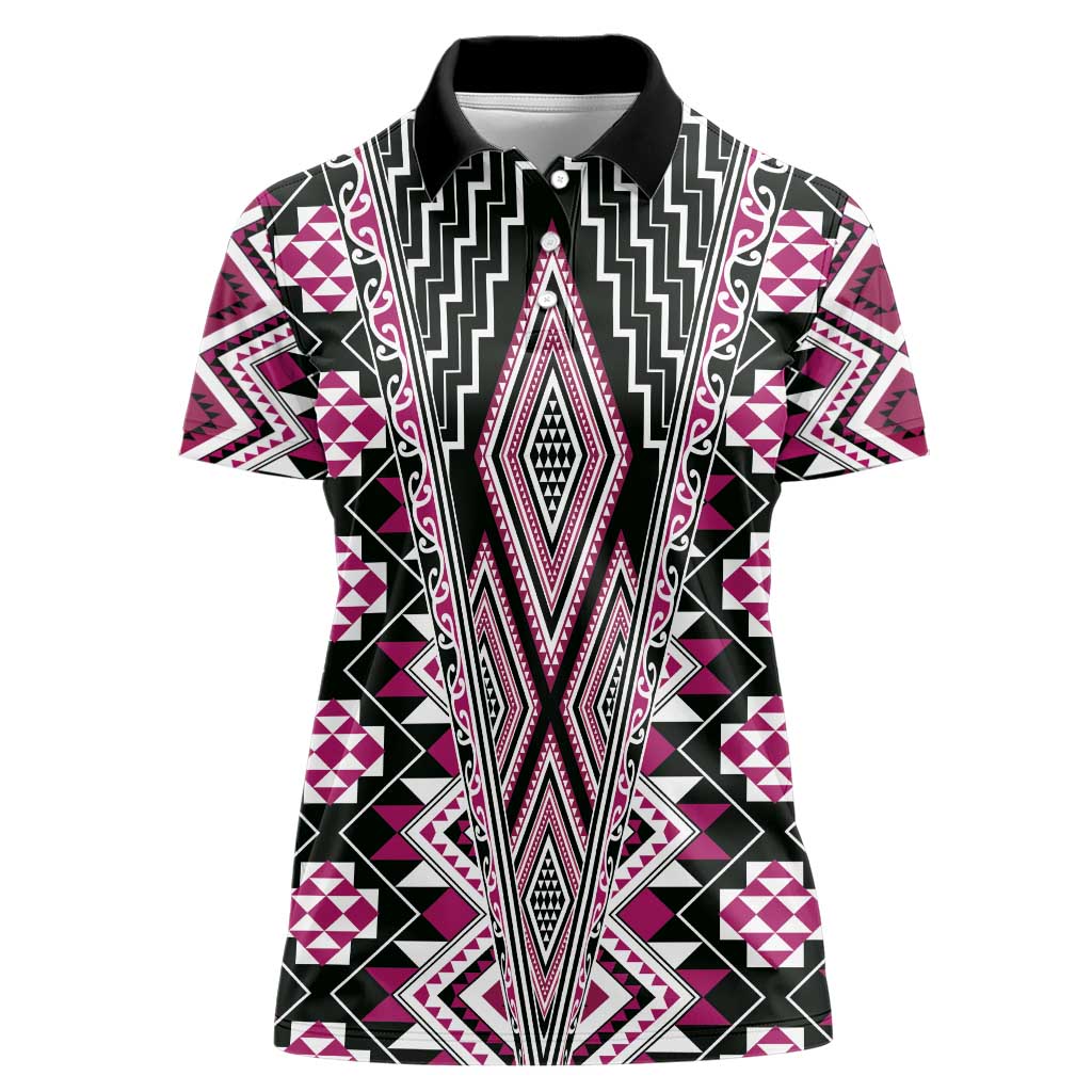 Pink Aotearoa Tukutuku and Poutama Motif Women Polo Shirt