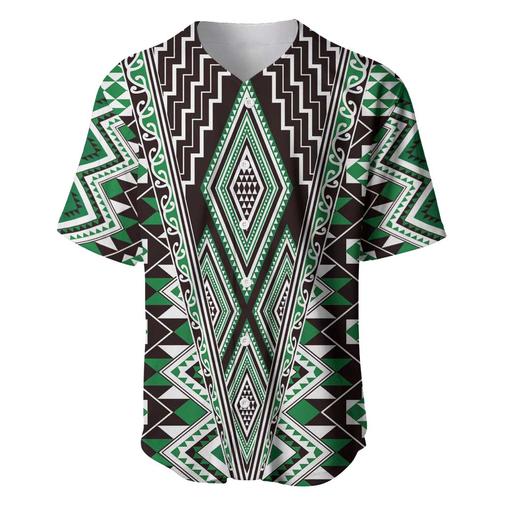 Green Aotearoa Tukutuku and Poutama Motif Baseball Jersey