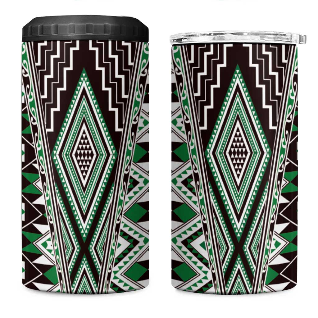 Green Aotearoa Tukutuku and Poutama Motif 4 in 1 Can Cooler Tumbler