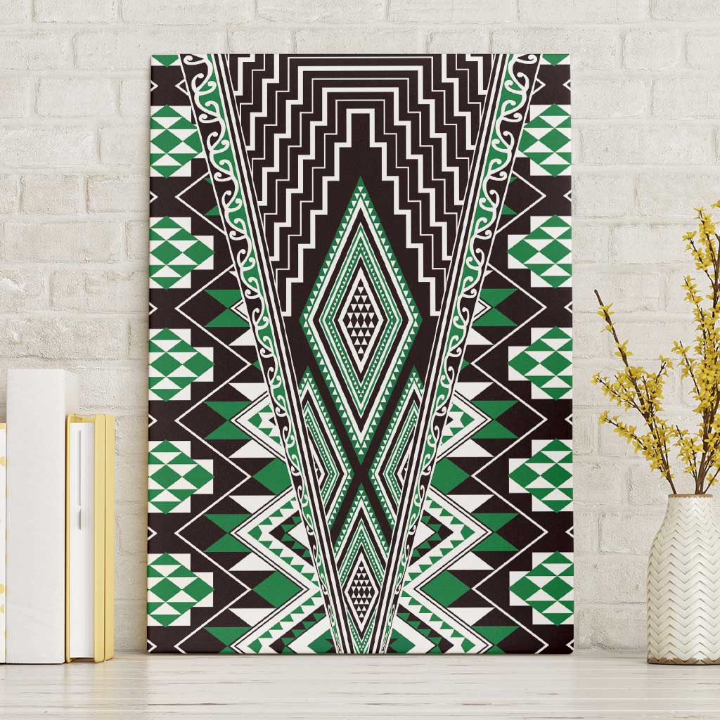 Green Aotearoa Tukutuku and Poutama Motif Canvas Wall Art