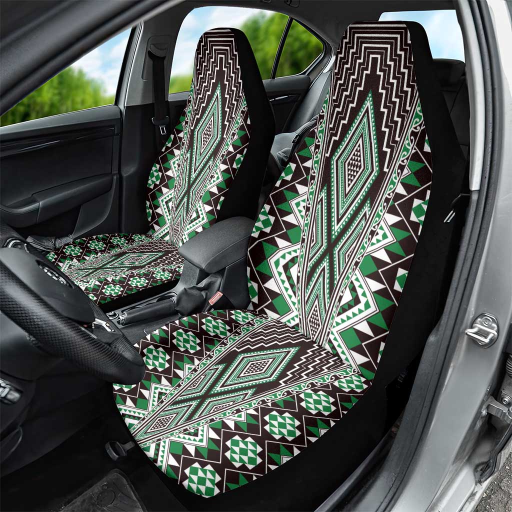 Green Aotearoa Tukutuku and Poutama Motif Car Seat Cover