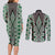 Green Aotearoa Tukutuku and Poutama Motif Couples Matching Long Sleeve Bodycon Dress and Long Sleeve Button Shirt