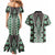 Green Aotearoa Tukutuku and Poutama Motif Couples Matching Mermaid Dress and Hawaiian Shirt