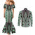 Green Aotearoa Tukutuku and Poutama Motif Couples Matching Mermaid Dress and Long Sleeve Button Shirt