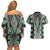 Green Aotearoa Tukutuku and Poutama Motif Couples Matching Off Shoulder Short Dress and Hawaiian Shirt