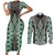 Green Aotearoa Tukutuku and Poutama Motif Couples Matching Short Sleeve Bodycon Dress and Long Sleeve Button Shirt