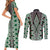 Green Aotearoa Tukutuku and Poutama Motif Couples Matching Short Sleeve Bodycon Dress and Long Sleeve Button Shirt