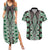 Green Aotearoa Tukutuku and Poutama Motif Couples Matching Summer Maxi Dress and Hawaiian Shirt