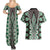 Green Aotearoa Tukutuku and Poutama Motif Couples Matching Summer Maxi Dress and Hawaiian Shirt