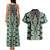 Green Aotearoa Tukutuku and Poutama Motif Couples Matching Tank Maxi Dress and Hawaiian Shirt