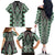 Green Aotearoa Tukutuku and Poutama Motif Family Matching Off The Shoulder Long Sleeve Dress and Hawaiian Shirt