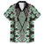 Green Aotearoa Tukutuku and Poutama Motif Family Matching Off The Shoulder Long Sleeve Dress and Hawaiian Shirt