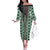 Green Aotearoa Tukutuku and Poutama Motif Family Matching Off The Shoulder Long Sleeve Dress and Hawaiian Shirt