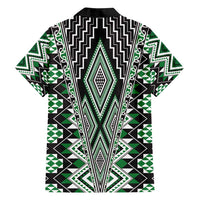 Green Aotearoa Tukutuku and Poutama Motif Family Matching Off Shoulder Maxi Dress and Hawaiian Shirt