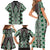 Green Aotearoa Tukutuku and Poutama Motif Family Matching Short Sleeve Bodycon Dress and Hawaiian Shirt