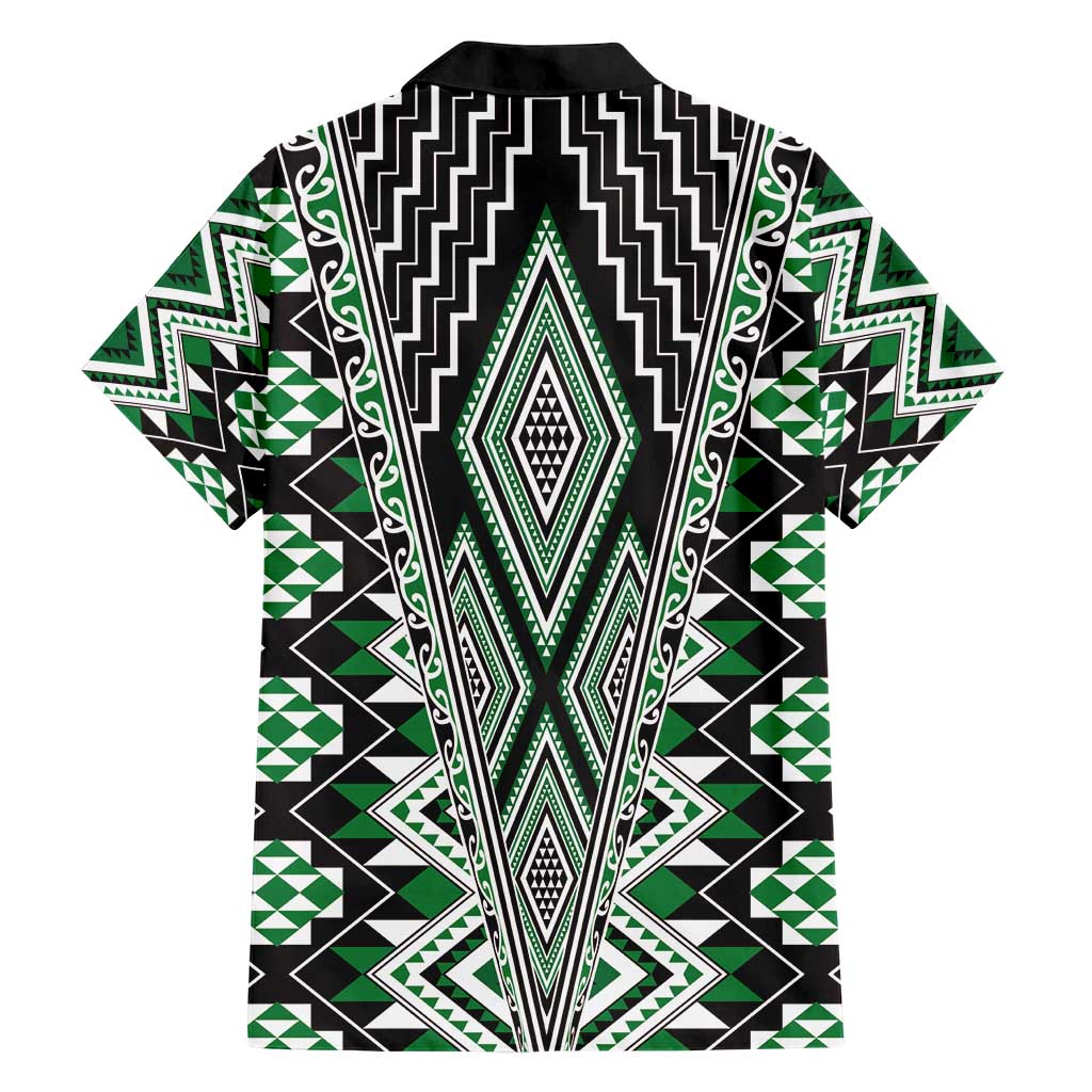 Green Aotearoa Tukutuku and Poutama Motif Hawaiian Shirt