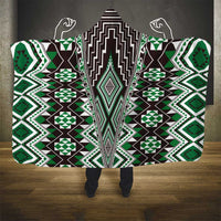 Green Aotearoa Tukutuku and Poutama Motif Hooded Blanket