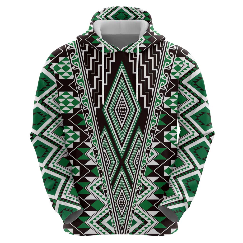 Green Aotearoa Tukutuku and Poutama Motif Hoodie