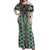 Green Aotearoa Tukutuku and Poutama Motif Off Shoulder Maxi Dress