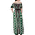 Green Aotearoa Tukutuku and Poutama Motif Off Shoulder Maxi Dress