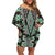 Green Aotearoa Tukutuku and Poutama Motif Off Shoulder Short Dress