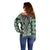 Green Aotearoa Tukutuku and Poutama Motif Off Shoulder Sweater