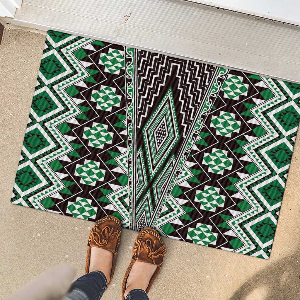 Green Aotearoa Tukutuku and Poutama Motif Rubber Doormat LT03 - Polynesian Pride