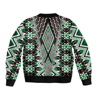 Green Aotearoa Tukutuku and Poutama Motif Sleeve Zip Bomber Jacket LT03 - Polynesian Pride