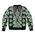 Green Aotearoa Tukutuku and Poutama Motif Sleeve Zip Bomber Jacket