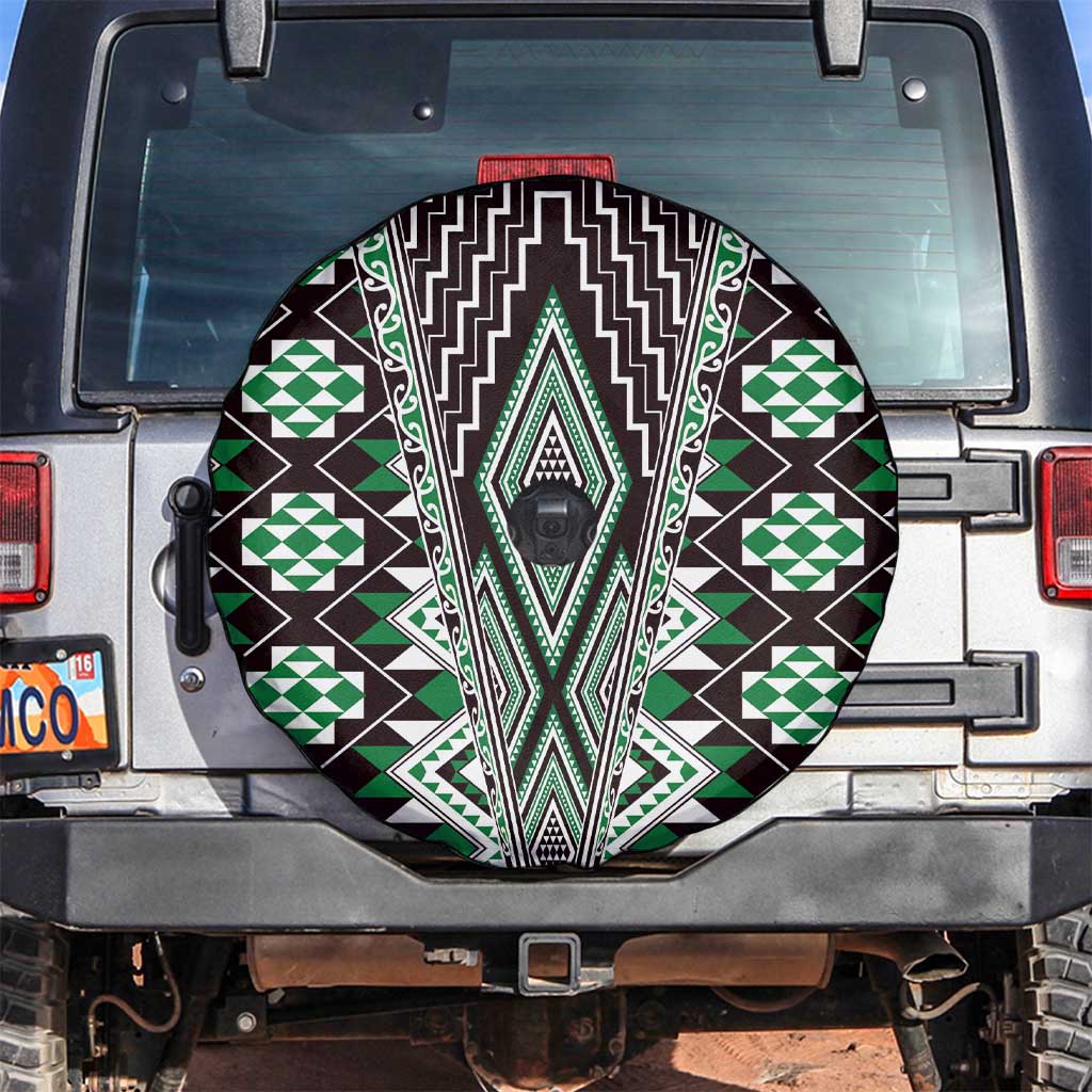 Green Aotearoa Tukutuku and Poutama Motif Spare Tire Cover