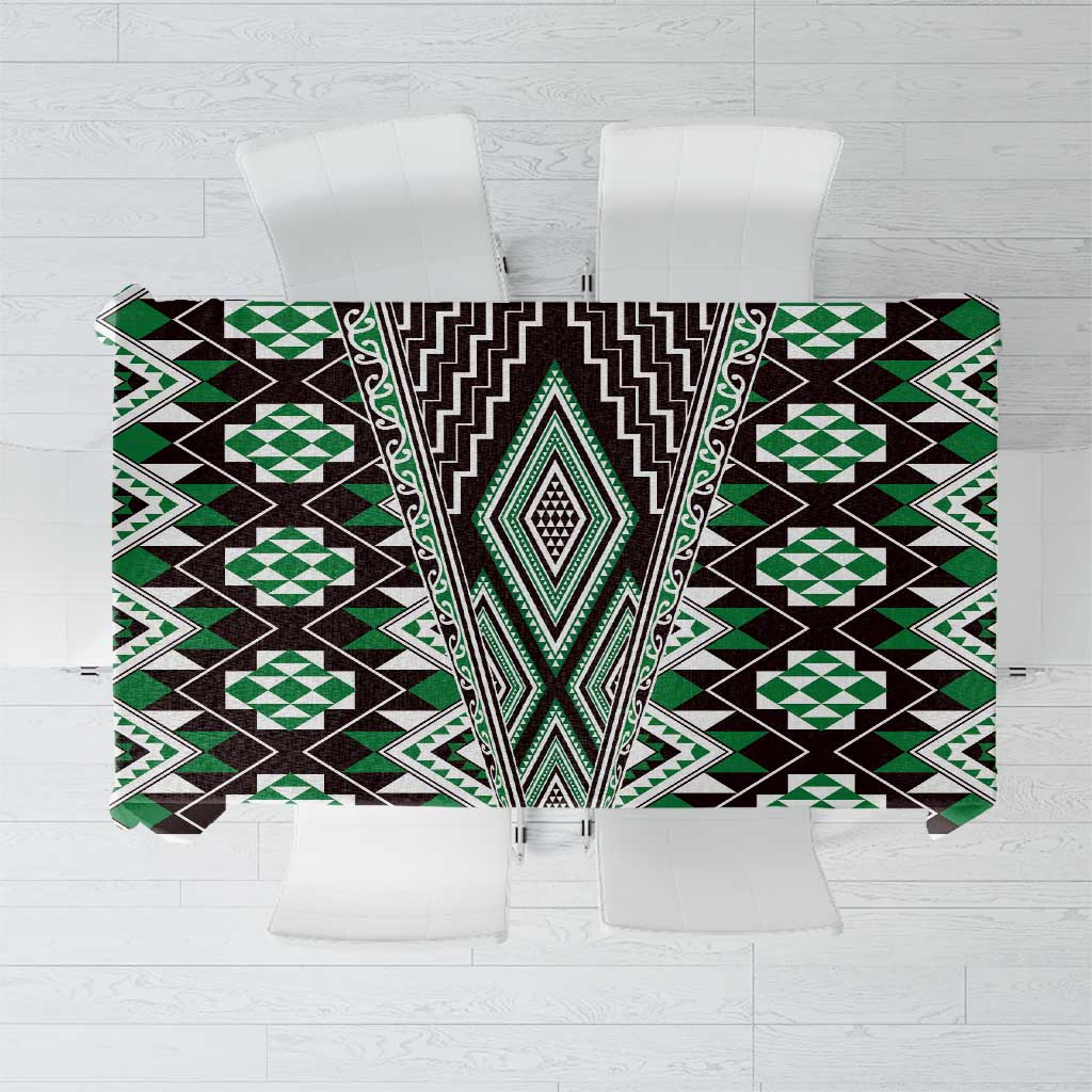 Green Aotearoa Tukutuku and Poutama Motif Tablecloth