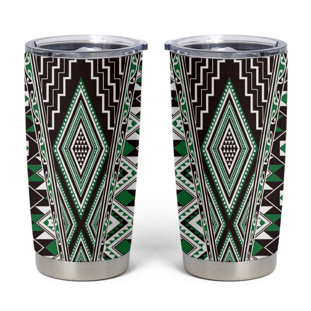 Green Aotearoa Tukutuku and Poutama Motif Tumbler Cup