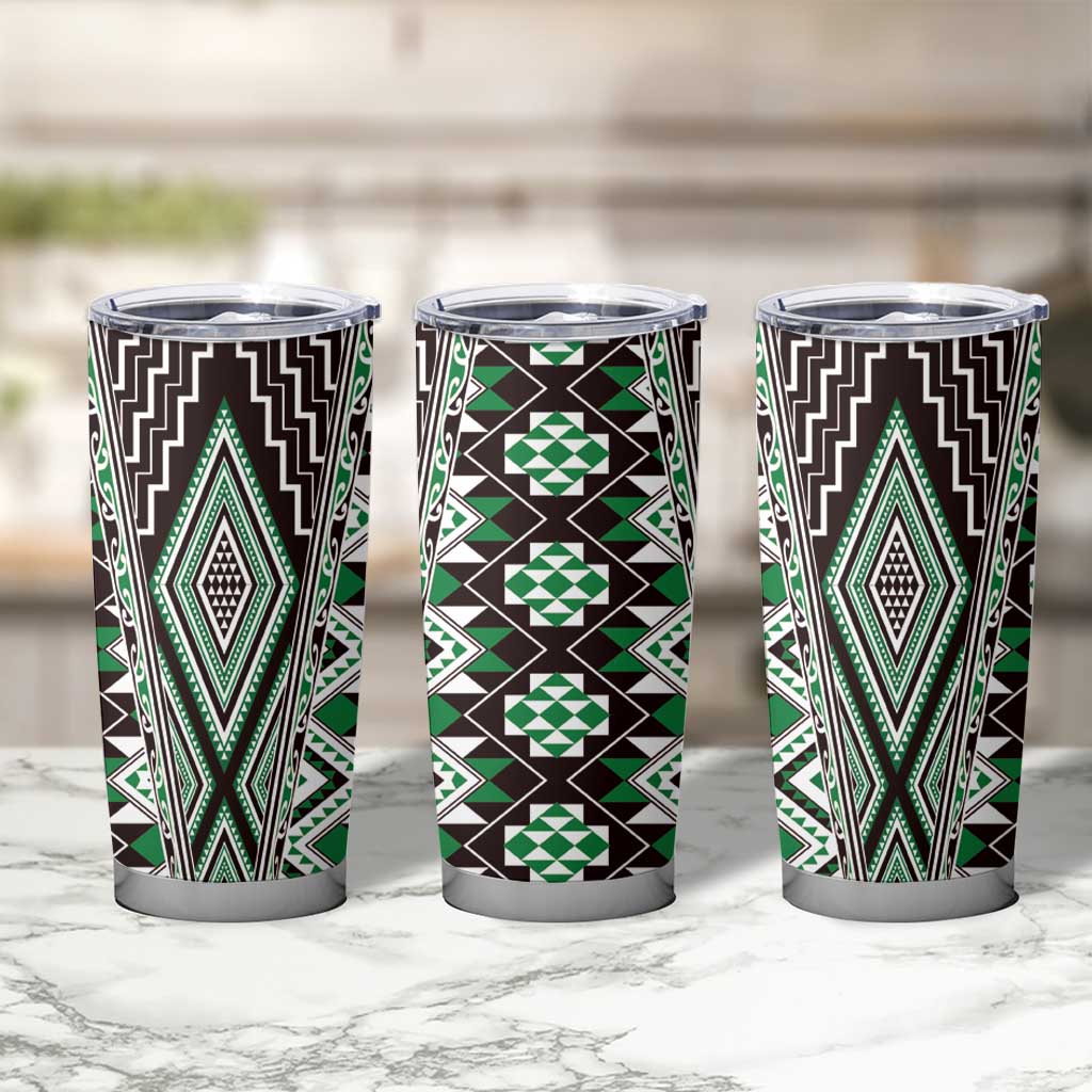 Green Aotearoa Tukutuku and Poutama Motif Tumbler Cup