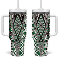 Green Aotearoa Tukutuku and Poutama Motif Tumbler With Handle