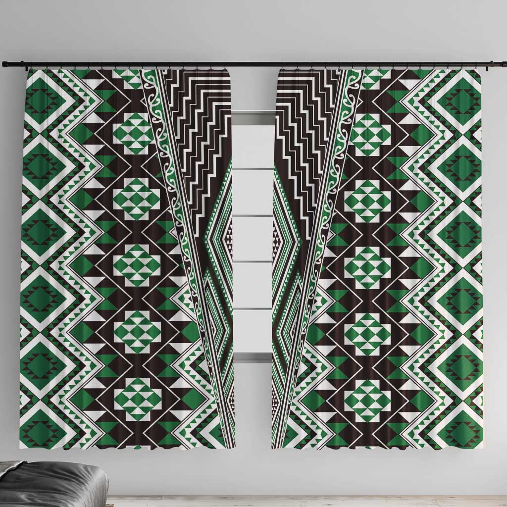 Green Aotearoa Tukutuku and Poutama Motif Window Curtain